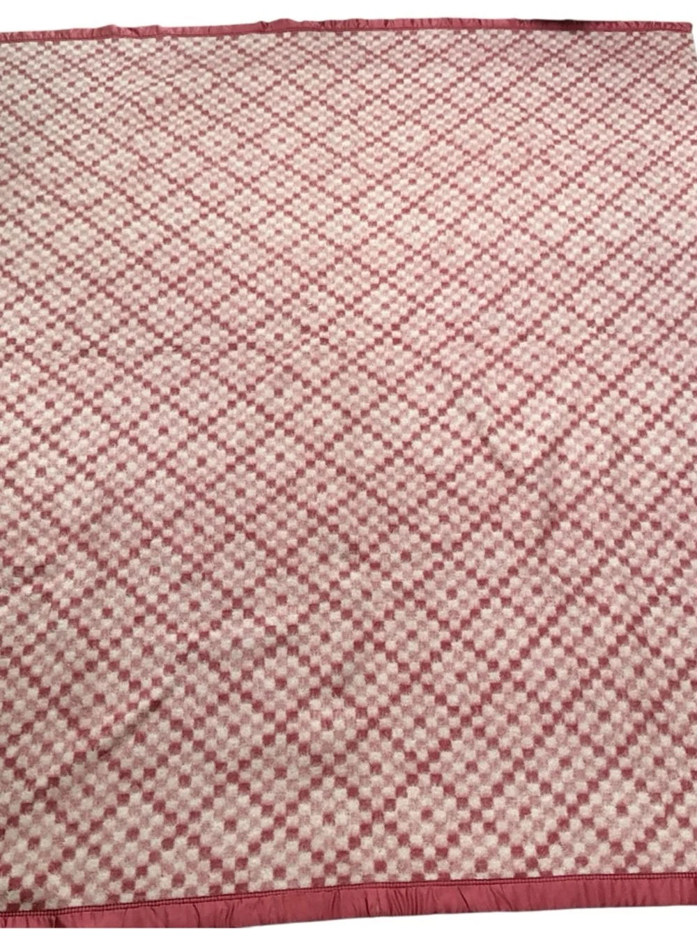 Vintage wool reversible red and cream geometric design blanket 70 x 80
